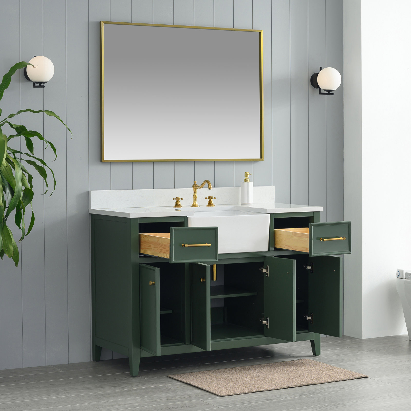 Aisa 48" Single Bathroom Vanity, Evergreen/Brushed Gold