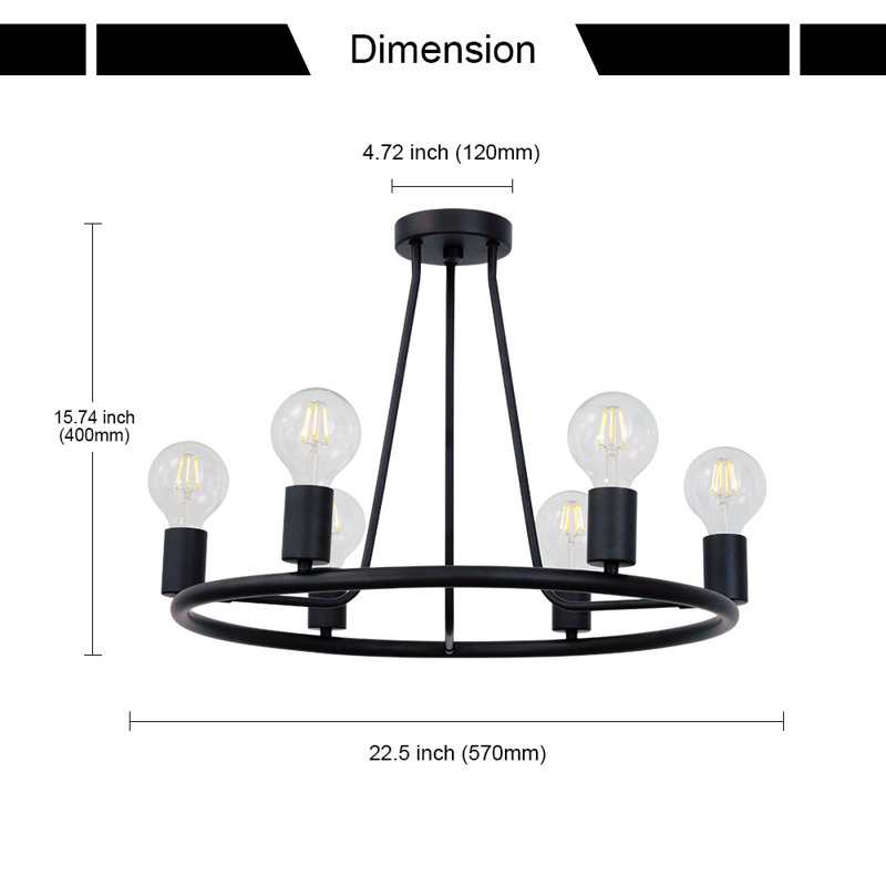 Plafonnier semi-encastré 6 lumières, Noir