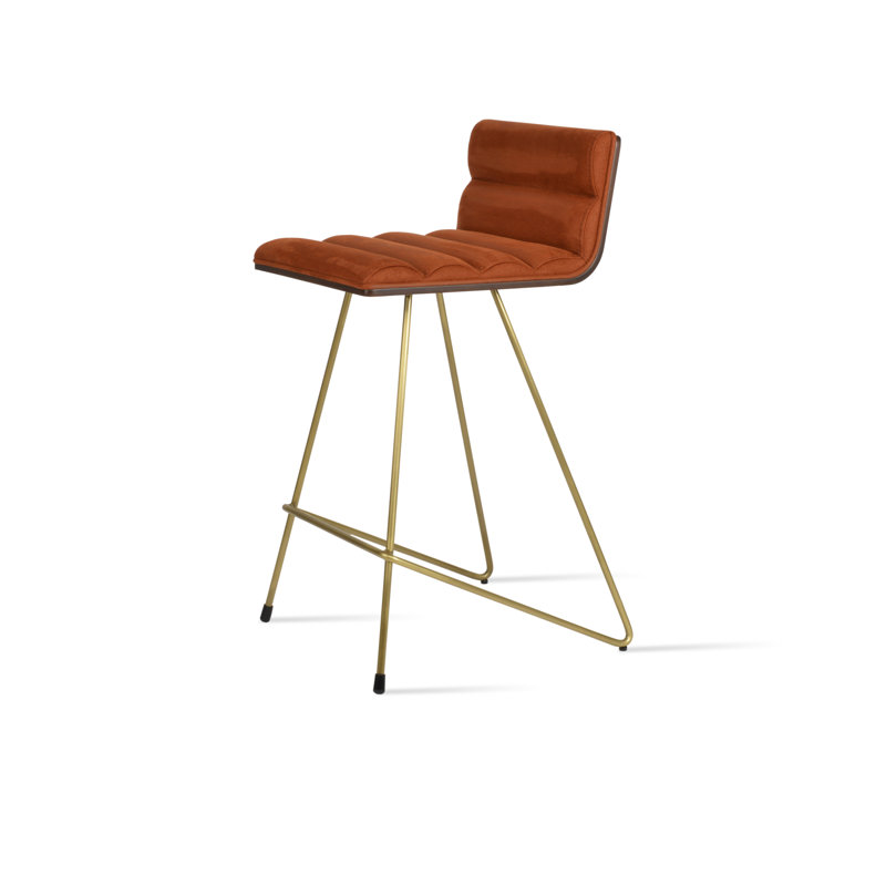 Corona Comfort Cattelan Counter & Bar Stool, Bar Stool (29" Seat Height), Brass, Silver Wool