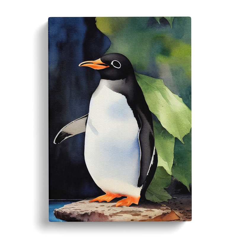 XC1022-3495X Penguin In Watercolour No.5 - Wrapped Canvas Print, 60cm H x 40cm W x 2cm D