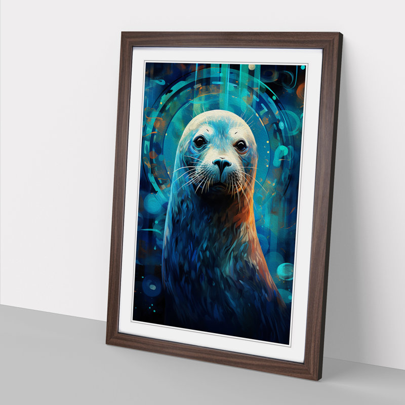 Seal Futurism - Single Picture Frame Print on Wood, 64cm H x 46cm W x 2cm D, Walnut