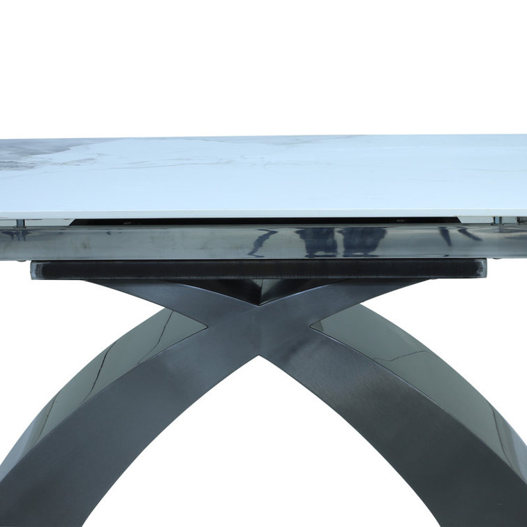 86.61"-118.11" Modern Extendable Dining Table - Brushed Black Steel Base