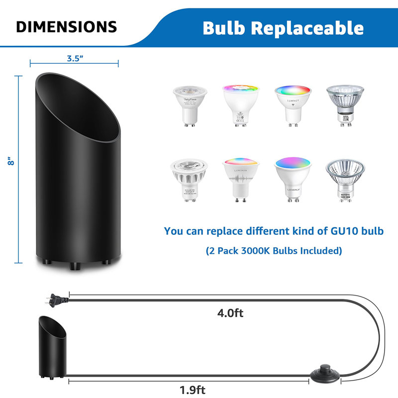 2 Pack Indoor Floor Can Uplight, 2700K GU10 Bulb Accent Spotlight with Foot Switch, UL Listed, Black