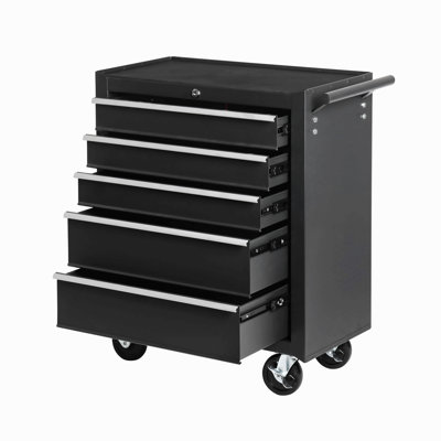 5-Drawer Rolling Tool Chest W/Lock & Key, Tool Storage Cabinet With Wheels, Top Cushion & Drawer Liners, Tool Organizer Box For Garage, Warehouse & Repair Shop