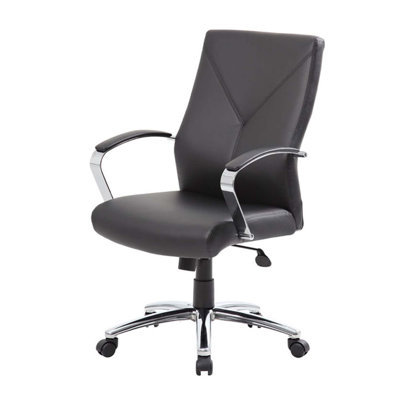Roe Executive Swivel Chair, High Back Gray Faux Leather, Chrome Metal