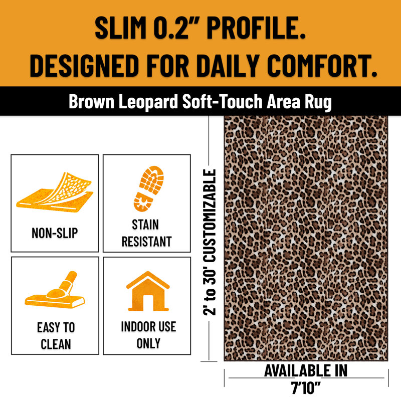 Kaira Soft Non-Slip Indoor Leopard Rug, Leopard, Runner 7'10" x 29'
