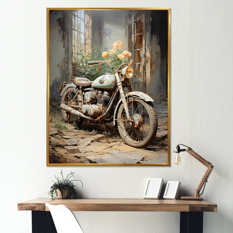 Impressionniste à vélo II sur toile, Cadre flottant doré, H 32 po x l 24 po x P 1 po