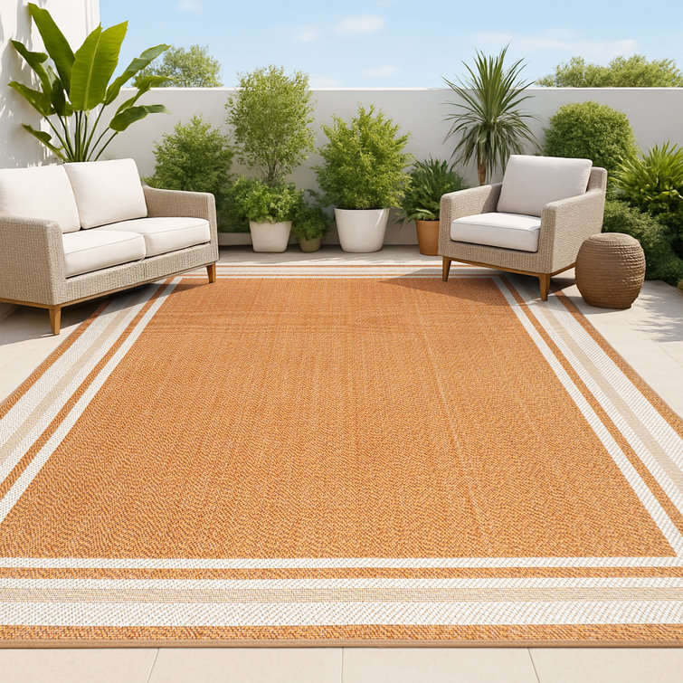 James Modern Border Stripe Orange/Cream Indoor/Outdoor Rug