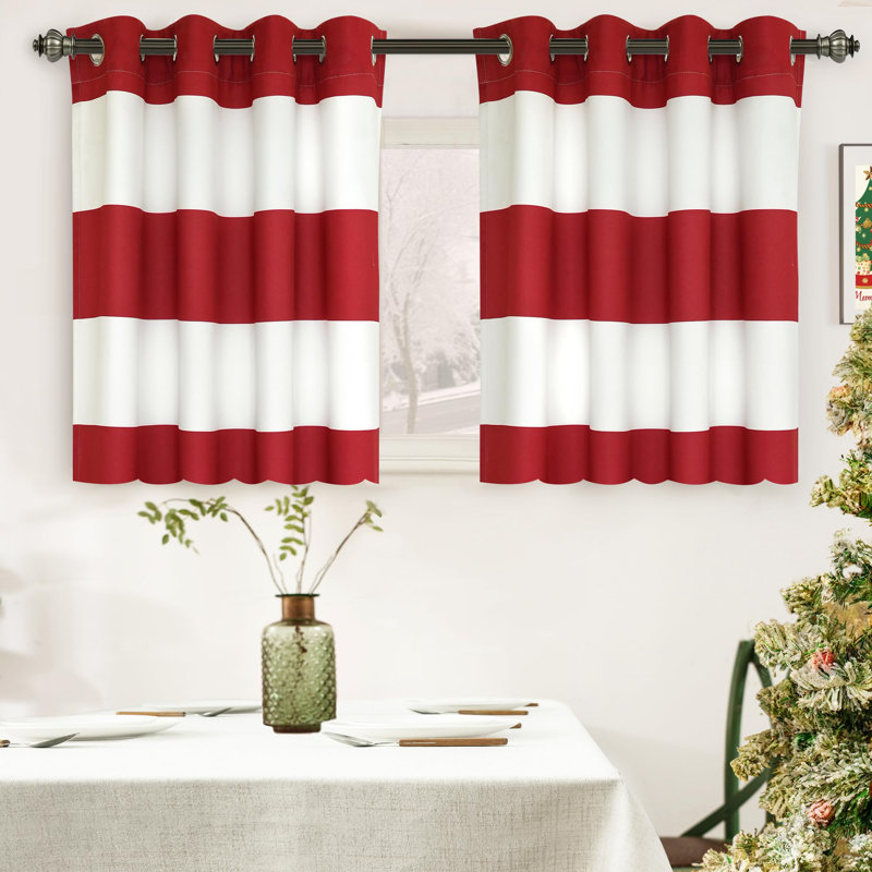Eastcote Striped Room Darkening Grommet Curtains, Red/White, 52" W x 36" L
