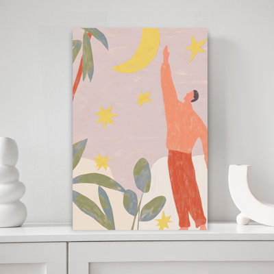 «Reaching for the Moon Peaceful Whimsical Abstract Nature Tropical», reproduction d'art murale