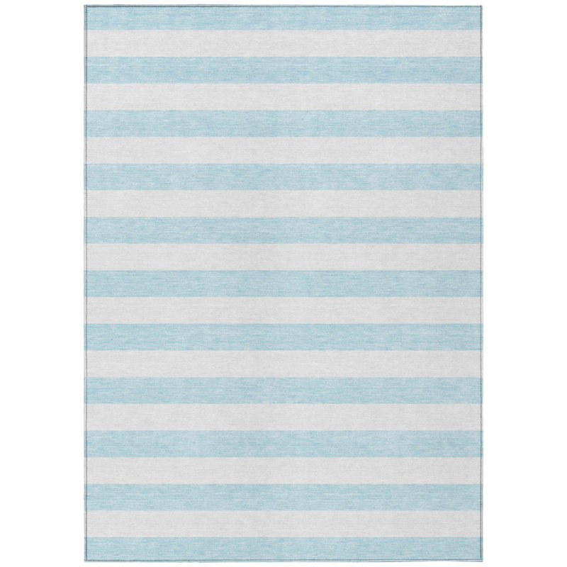 8' X 10' Blue and White Striped Washable Indoor Outdoor Area Rug