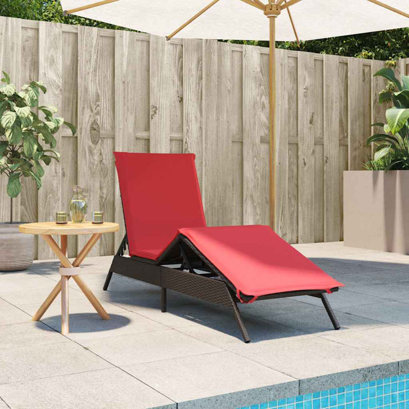  Chaise longue en rotin PE brun et rouge PE 1 personne, Rouge, Brun