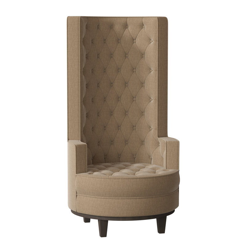 Norma Tufted Wingback Chair, Bella Black Performance Velvet, Brown Mahogany