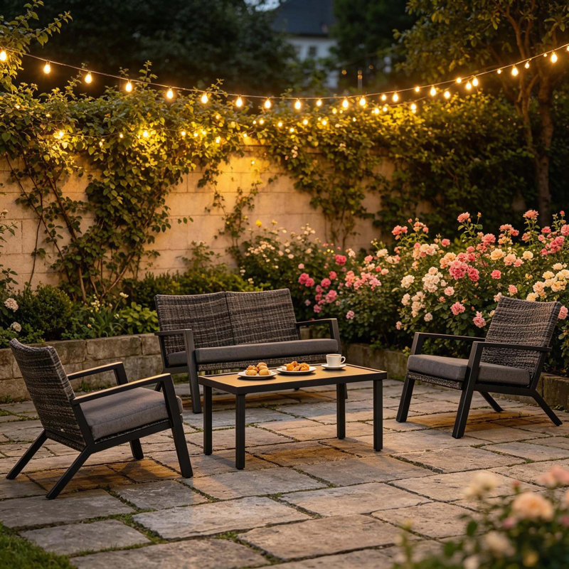 Ensemble de meubles de patio 4 pièces en osier avec coussins