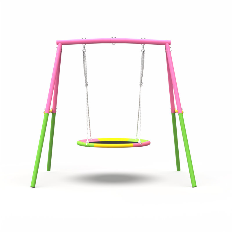 Ensemble de balançoire à soucoupe volante avec support en A robuste pour enfants et adultes, Rose / Vert