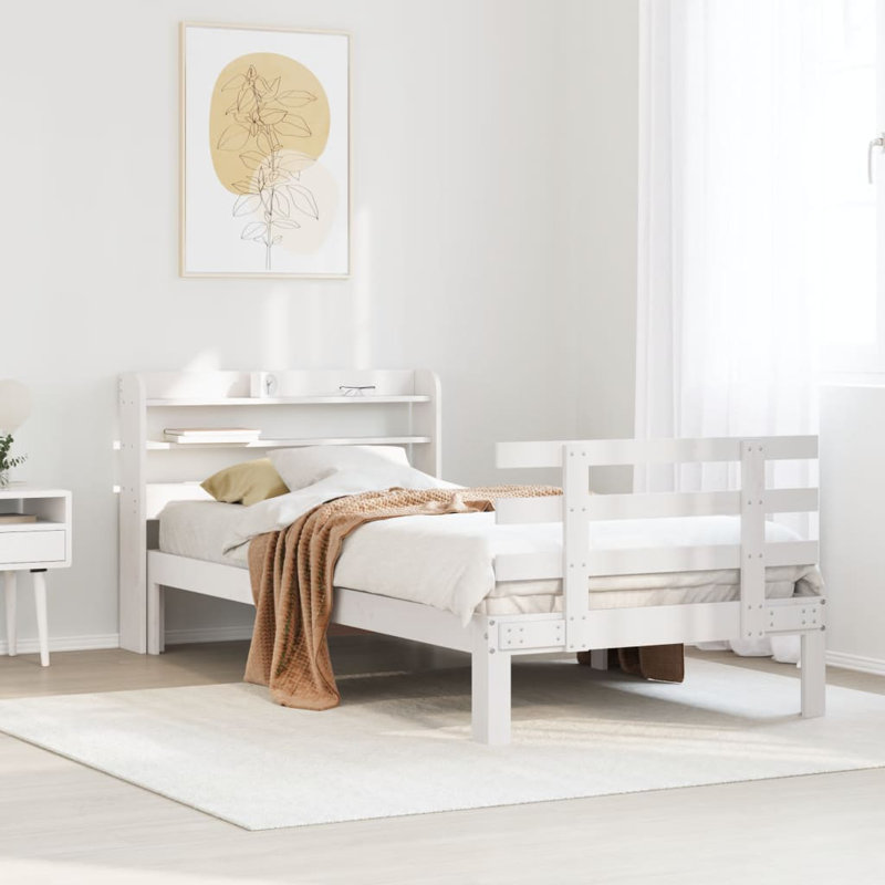 Bed Frame With Headboard Without Mattress, European Single (90 x 200 cm), White