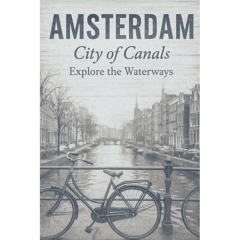 Vélo sur canal Amsterdam - art mural rétro sur toile