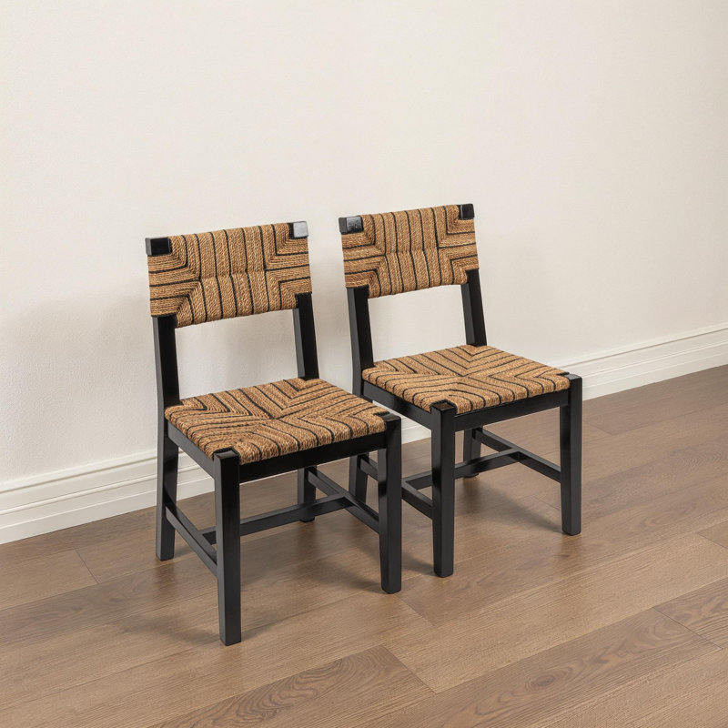 Willowbrook Solid Wood and Natural Woven Seagrass Rope Dining Chair, Black Stain