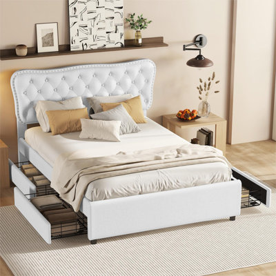 Upholstered Bed 140*200 Cm With 4 Drawers
