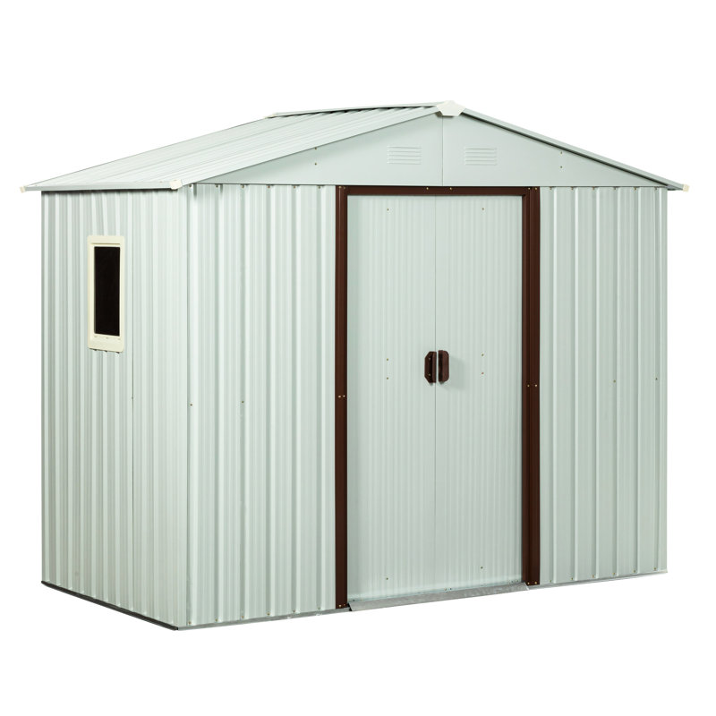 6Ft X 5Ft Outdoor Metal Shed, White With Secure Foundation & Anchor Shed Padlock Security -, 72.38" H x 45.67" W x 71.33" D