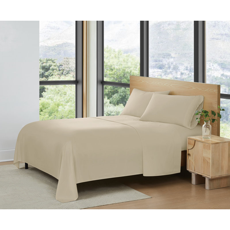 Ensemble de draps en bambou à densité de tissage 300 fils Frye, Ensemble de draps pour grand lit, Beige