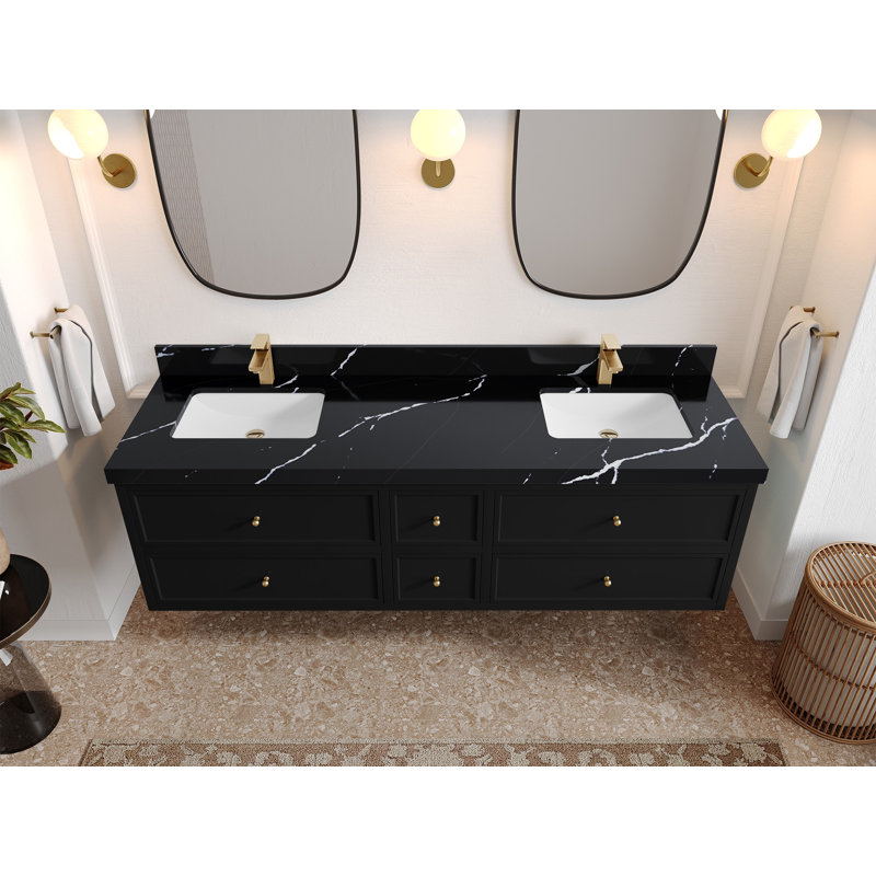 Meuble-lavabo double 72 po Roswell, Noir Calacatta