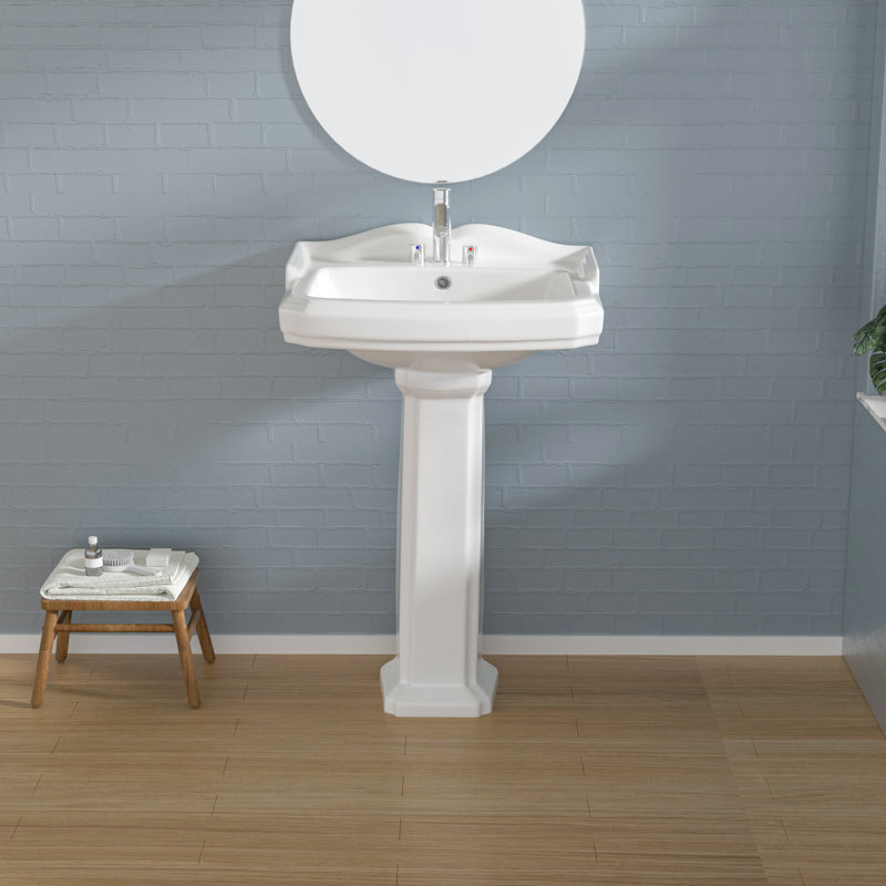Lavabo de salle de bain piédestal rectangulaire haut 26 po avec trop-plein TOBILI