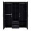 Garde-robe, armoire de luxe avec plusieurs options de rangement et détails métalliques, noir