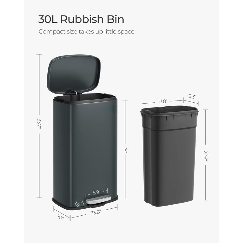 Greenish-Grey Stainless Steel 8-Gallon Step-On Trash Can
