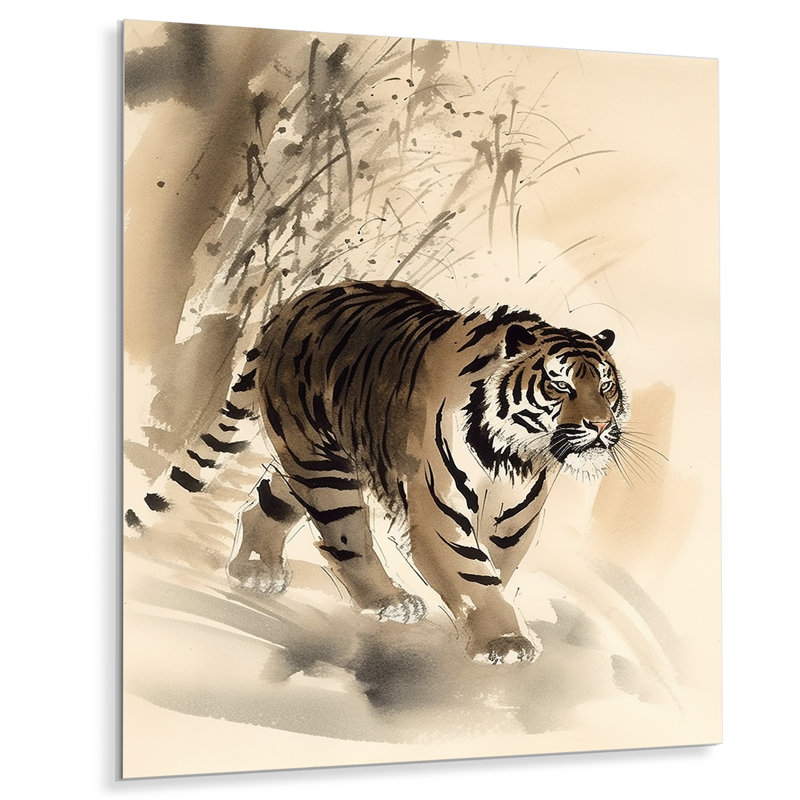 Beige tigre dans la nature I - impression sans cadre sur métal, H 40 po x l 30 po x P 1 po