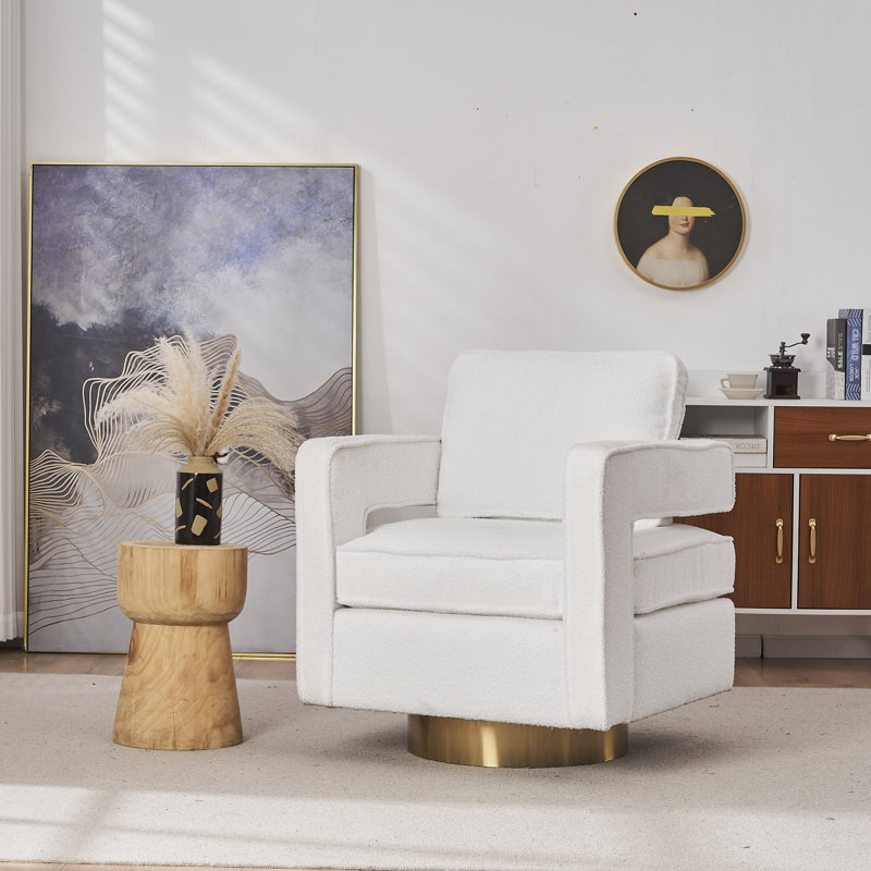 Modern Accent Swivel Barrel Chair For Living Room, White Faux Fur