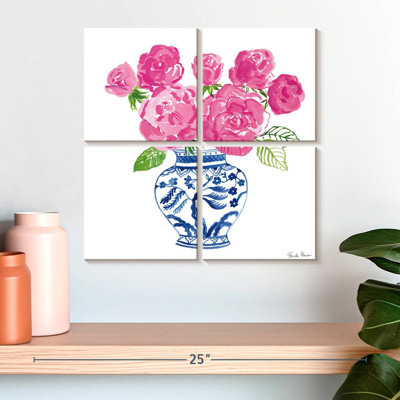 Harnek chinoiserie roses sur fond blanc I