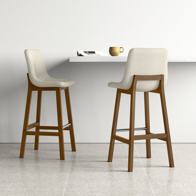 Arseniy 28" Upholstered Low Back Solid Wood Kitchen Dining Bar Stool, Beige