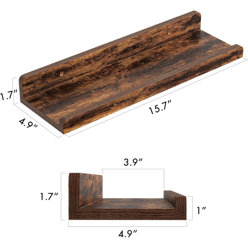 6-Pack 16 Inch Rustic Brown Floating Wall Shelves