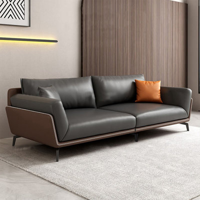 Dark Gray Genuine Leather Modular Sofa cushion Threeseat