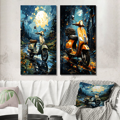 Urban Nightly Scooter Vibes - Scooter Canvas Wall Art Set Of 2