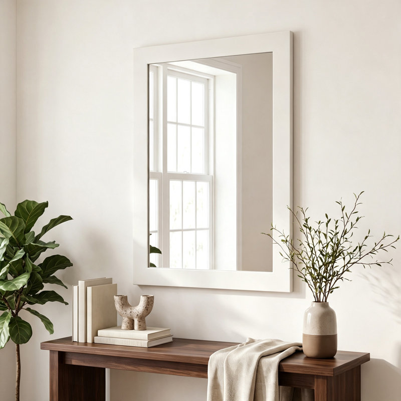 Miroir d'appoint en bois massif, miroir de meuble-lavabo mural en bois massif, 40"*30", Blanc