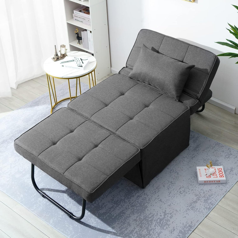 Canapé-lit convertible, repose-pieds pliant multifonctionnel 4 en 1 avec dossier réglable, Gris, H 28 po x l 16 po x P 34 po