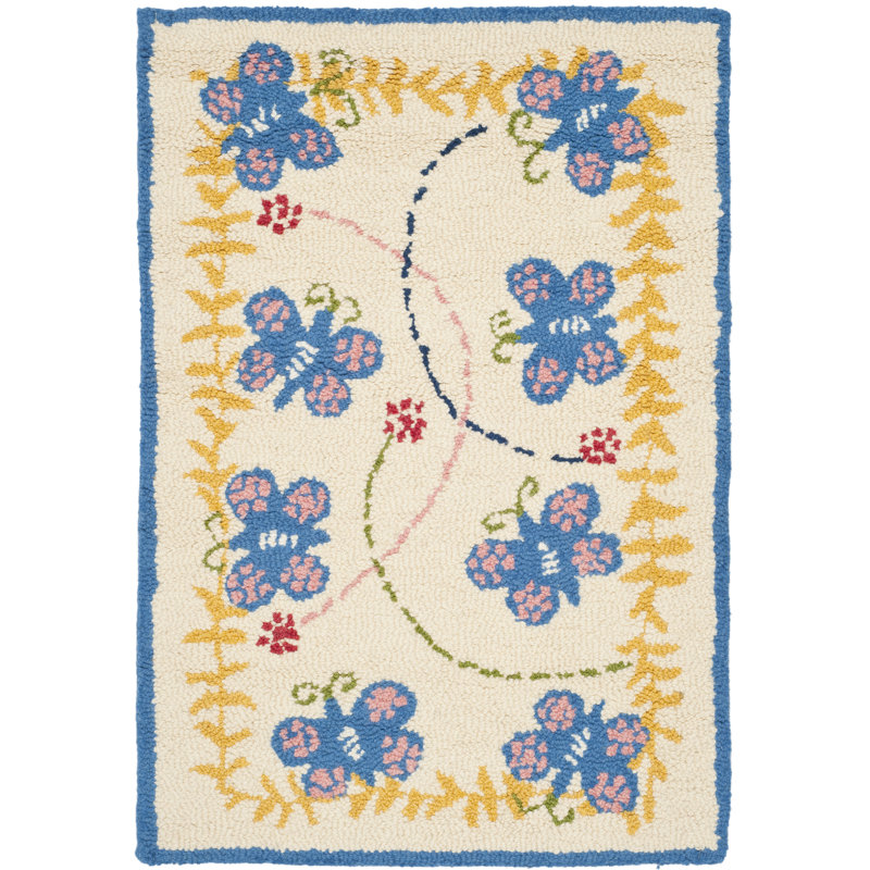 Tapis ivoire / bleu touffeté à la main Bassirou, Rectangle de 5 pi x 8 pi