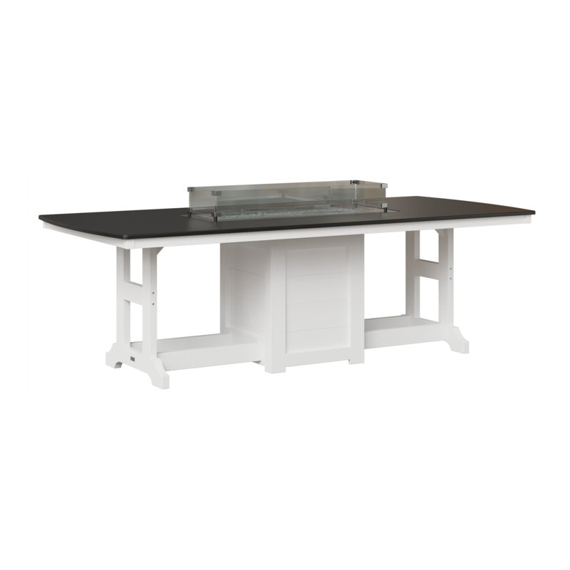 Berlin Gardens Garden Classic 96″ Fire Pit Dining Table, 31" H x 44" W x 96" D, Hammered Top Black with White Base