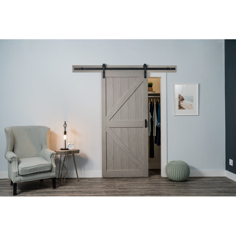 36'' x 84'' Solid + Manufactured Wood Paneled Low-Gloss without Installation Hardware Kit Barn Door, Ashen Grey