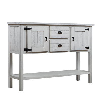 Console de 46 po en bois massif avec 2 tiroirs, armoires et tablette inférieure