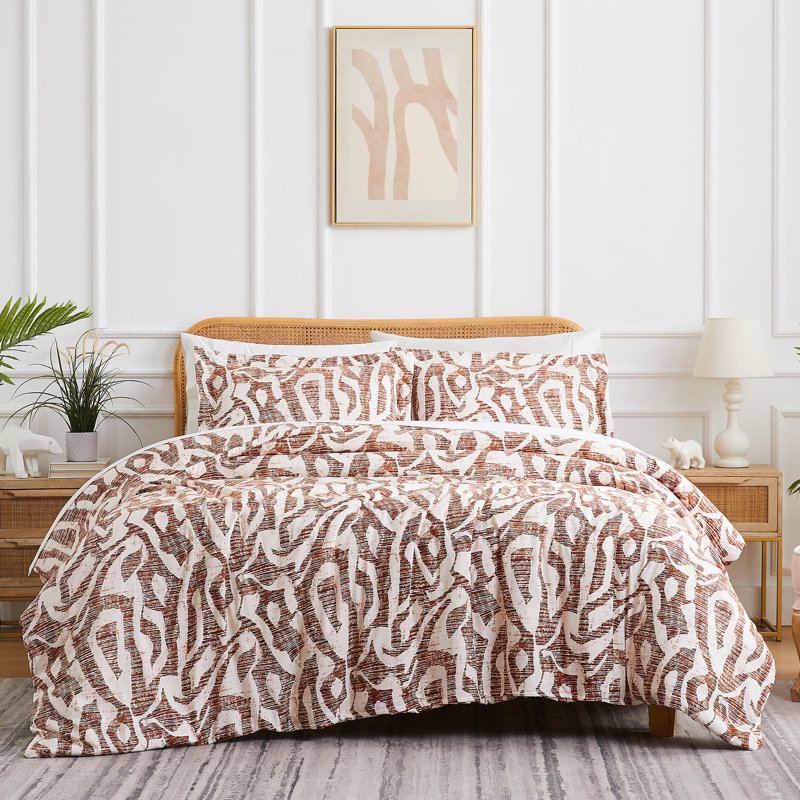 Ensemble de housse de couette en microfibre Khari, Housse simple et 1 taie décorative, Orange