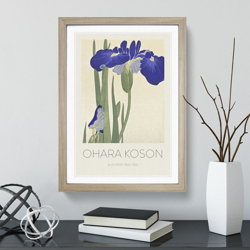 Blue Irises by Pierre-Auguste Renoir - Picture Frame Art Prints, 48cm H x 36cm W x 2cm D, Oak