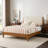 Lunaris Mid-Century Solid Wood Queen Platform Bed With Upholstered Headboard-1080637318