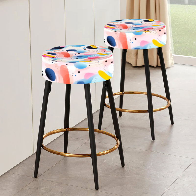Ensemble de 2 tabourets de bar géométriques bleu et rose Mid-Century