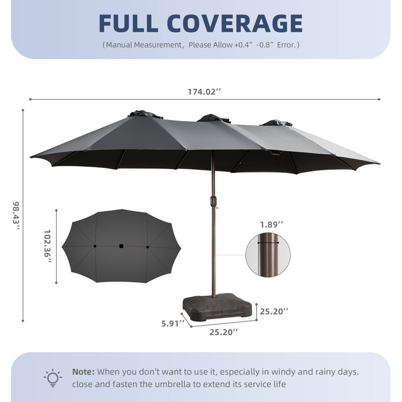 Parasol 14,5Ft Double-Side Patio, Gris