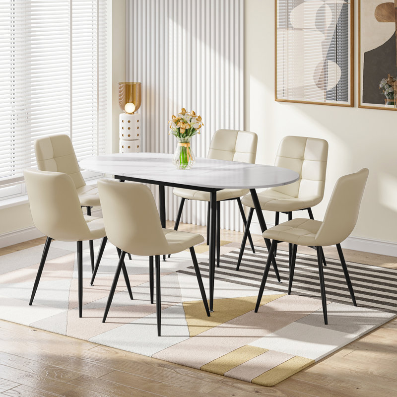 6 - Person Extendable Dining Set, Beige, White