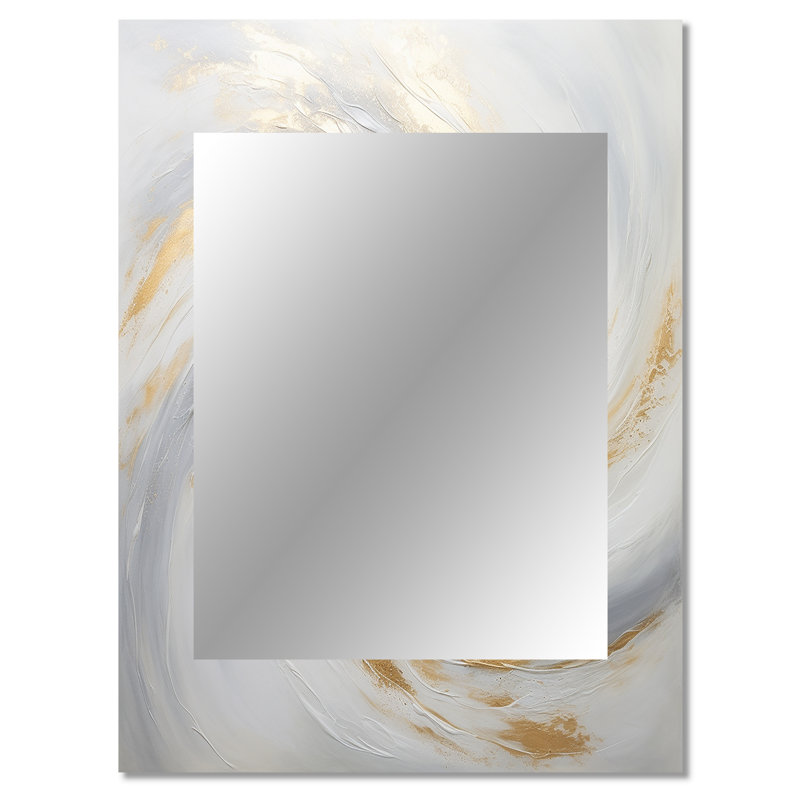 Gold And White Soft Wave Vortex II - Abstract Spirals Large Wall Mirror, Beige Decorative Mirror, Printed Metal Art