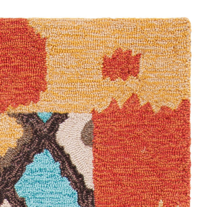 Tapis intérieur / extérieur bleu / rouge crocheté à la main Bowden, Carré 6 pi